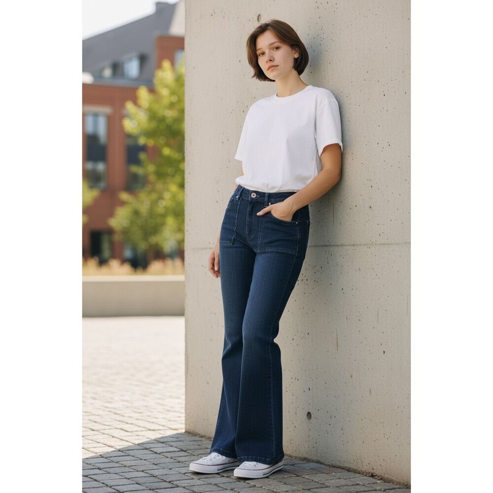 Knox Rose Jeans Womens 10 Black Denim Dark Wash Flare Legs Stretch Boho Festival - Picture 3 of 9